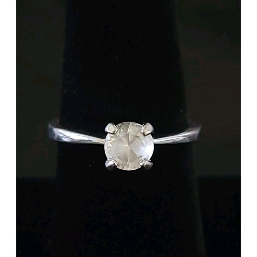 Vintage AVON Sterling Silver Clear Spinel CZ Solitaire Ring Size 7.5 2.75g